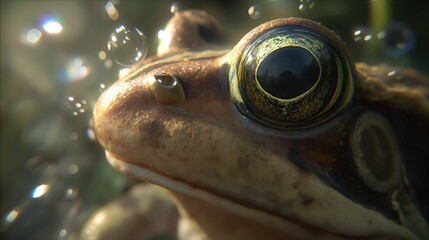 Captivating Close-Up of a Frog?s Eye Reflecting Nature?s Beauty and Intricacies