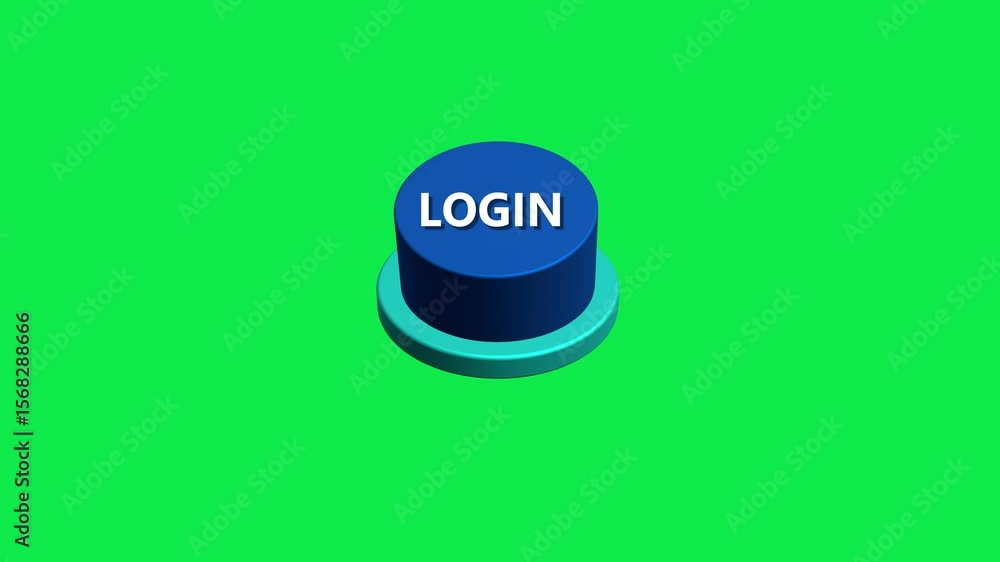 Fototapete pressing 3d login round button animation on white and green background. round button with the word l