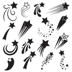 Black  white shooting star designs each star has a unique shape size  style