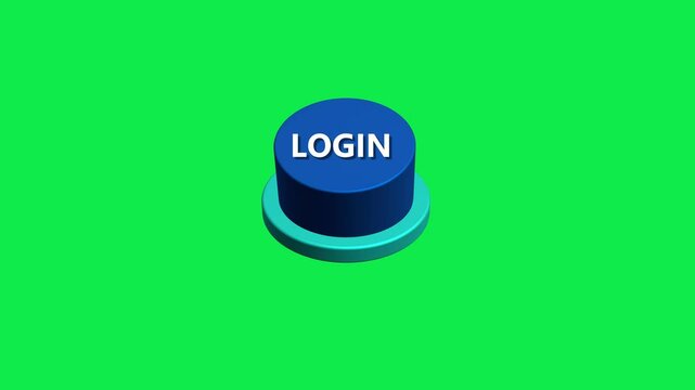 Pressing 3d Login round button animation on white and green background. Round button with the word Login. pushing Login Button Animation. 3d big Pressing Login button