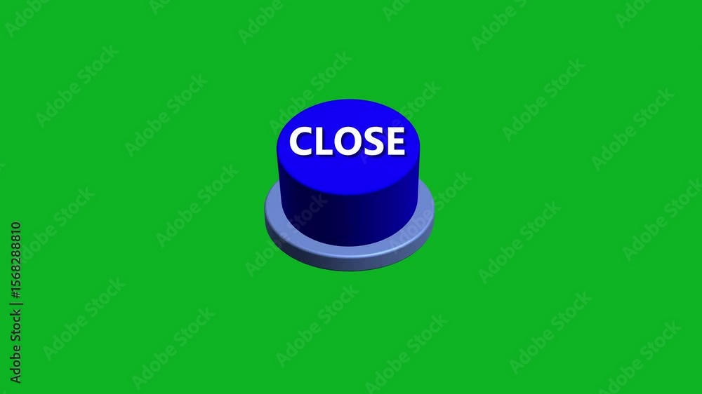 Fototapete pressing 3d close round button animation on white and green background. round button with the word c