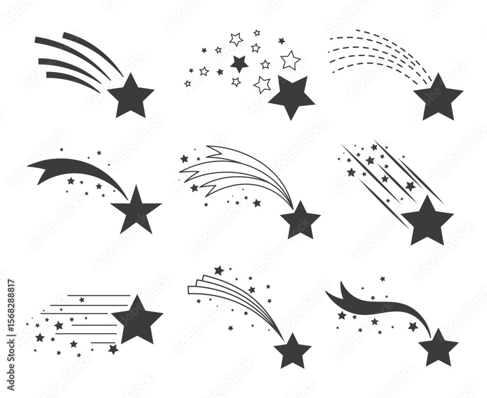 Poster Nine star icons with varied comet trails are arranged in a neat rectangular grid