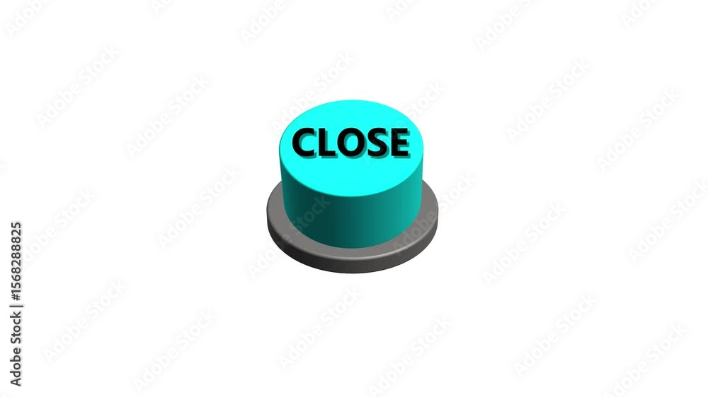 Poster pressing 3d close round button animation on white and green background. round button with the word c