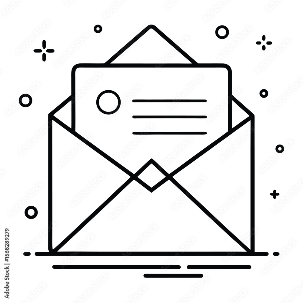Poster open envelope with letter inside representing communication correspondence and the delivery of infor