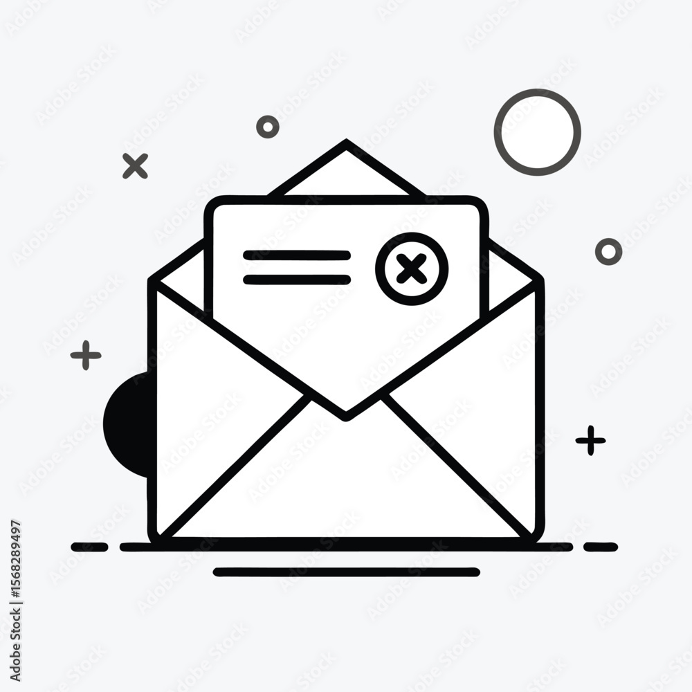Poster open envelope with rejected document icon illustrating communication failure or unsuccessful message