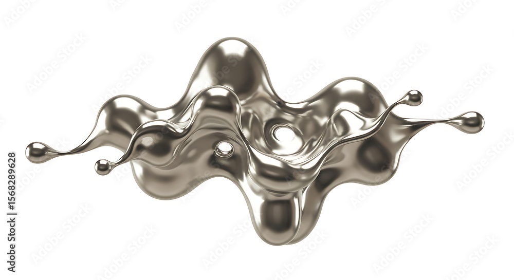 Poster silver liquid splash with intricate details, isolated on a white background, creating a dynamic and 