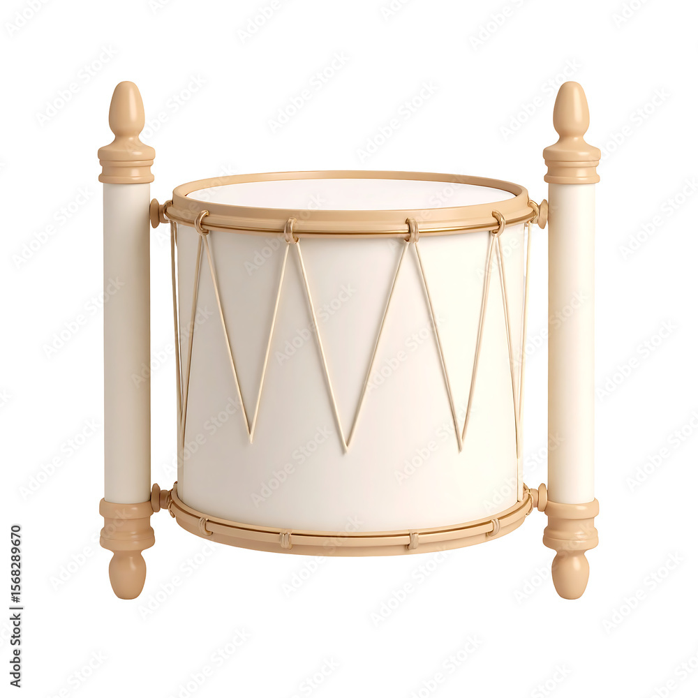 Poster pastel beige scroll drum icon 3d rendering with stylized frame and rolled surface on transparent