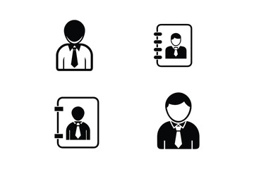 Set of four simple black and white vector icons representing business people and contact address books for professional use