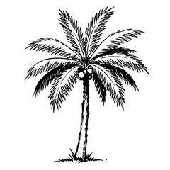 Coastal Oasis: A detailed artistic representation of a solitary palm tree, captured in an illustrative style, evoking a sense of tropical serenity and natural beauty.