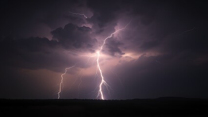 A dramatic lightning storm illuminates a dark landscape, capturing the raw power of nature with glowing cloud details.