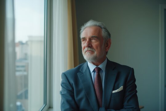 Mature man with eyes closed standing in front of window