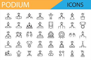 Podium, Medal, and Trophy Symbols for Celebration and Achievement Icons