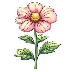 Pink Flower With Green Leaves