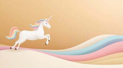 Obraz premium Cute Animals with Rainbow Cartoon unicorn with a rainbow mane and tail, galloping across a field of rainbows, magical and dreamy style