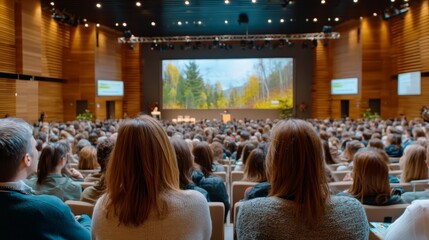 A keynote speaker captivates an audience focused on innovative ways to address environmental issues.