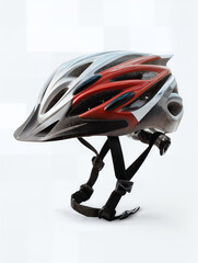 Fototapeta premium Red and White Bicycle Helmet Isolated on White Background