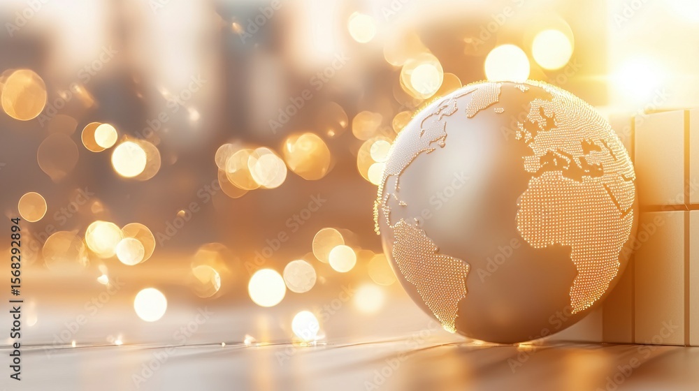Poster logistics global distribution network map 3d rendered globe with connected dots representing logisti