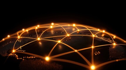 Global Network Nodes Connection Glowing nodes and lines forming a complex network around a globe, symbolizing the interconnectedness of the digital world