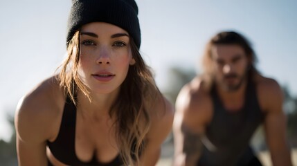 Friends participating in an outdoor bootcamp workout session