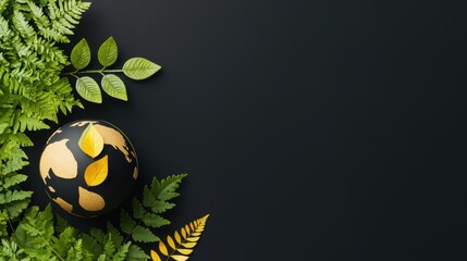 Sustainability Globe with Leaves Rotating globe with animated leaves, dark background, symbolizes the dynamic nature of environmentalism