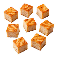 Cooked Chicken Breast Cubes Isolated on White - Healthy Protein for Meals - Transparent Background