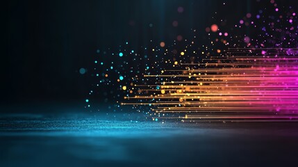 Colorful, abstract image of a rainbow with a blue background. The colors are vibrant and the lines are wavy, giving the impression of movement and energy. The image is dynamic and eye-catching