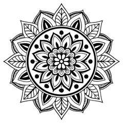 Intricate Black and White Mandala Design Floral Pattern for Coloring Book, Tattoo, or Art Print