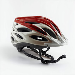 Fototapeta premium Red and White Bicycle Helmet Isolated on White Background