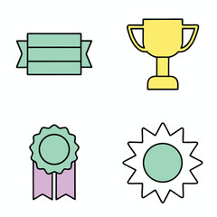 Yellow trophy mint green ribbon and rosette badges
