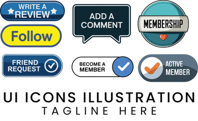 Sleek UI Icons Follow Comment Review  More  Button Illustrations for Websites  Apps