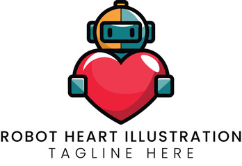 Robot Holding Heart Cute AI Love Illustration