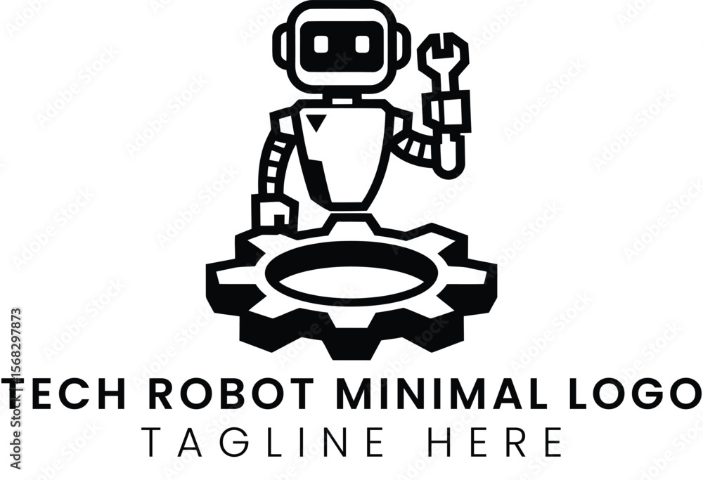 Poster minimalist tech robot logo design for tech startups