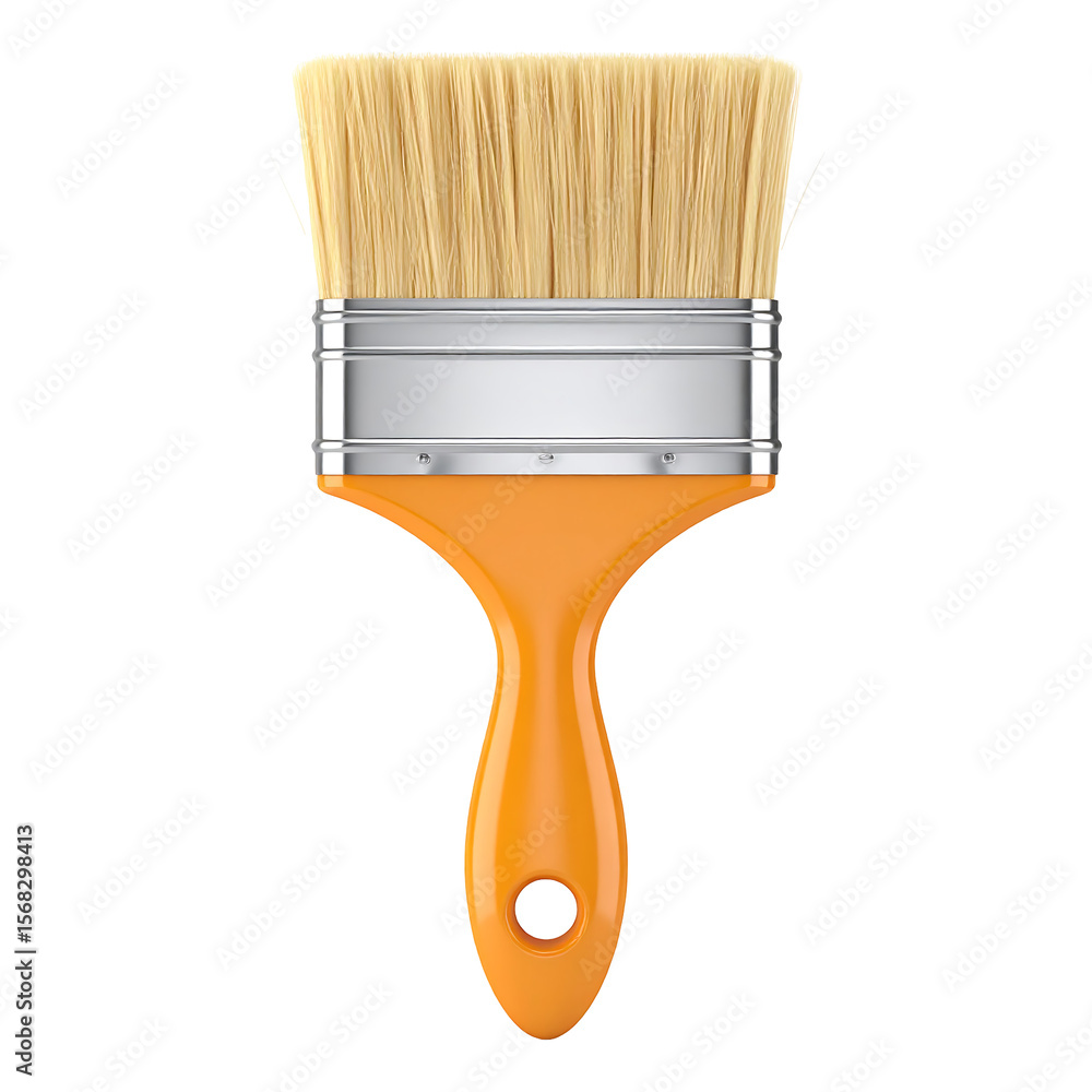 Poster pastel orange paintbrush with soft bristles and curved handle on transparent background studio shot