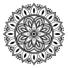 Intricate Black and White Mandala Design Circular Floral Pattern for Art and Coloring