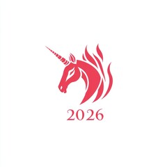 Red stylized unicorn head graphic with year 2026