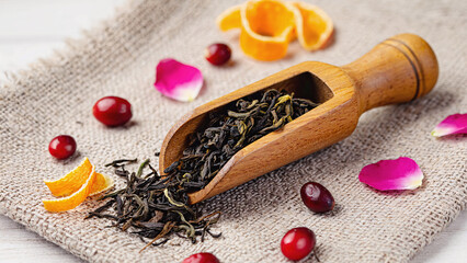 Flavored Black Tea with Cranberries, Orange Peel and Rose Petals Still Life