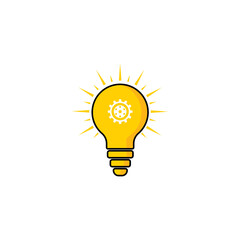 Business idea icon, light bulb with a gear inside silhouette illustration on transparent background.