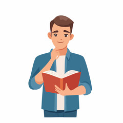 A focused college student holds an open book in one hand and gestures with the other, embodying confidence, learning, and expression in a modern educational space