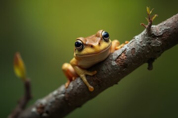 Obraz premium Frog on branch, close-up
