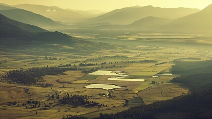 Fototapeta premium Aerial view of vast farmland with green crops divided into neat plots, symbolizing land leasing contracts and sustainable agriculture. Agricultural business concept