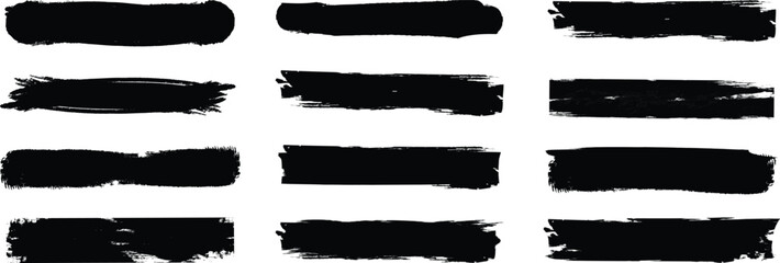 Brush. Brush strokes vector. Set of text boxes. Paintbrush collection. Grunge design elements. Dirty texture banners. Set of rectrangle shape brush strokes. Vector illustration.