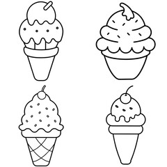 Ice Cream Coloring Page - Sweet Dessert Line Art Illustration for Kids and Adults