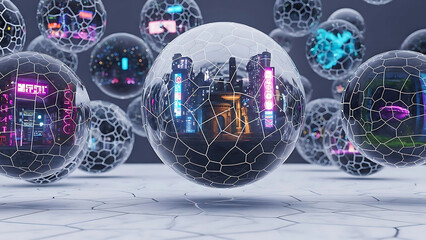 Cyberpunk Cityscapes: Futuristic Urban Bubbles Metaverse Concept Art