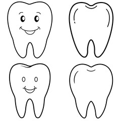 Tooth Coloring Book Page - Dental Hygiene Line Art Illustration for Kids and Adults