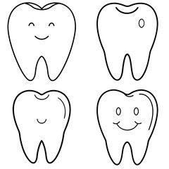 Tooth Coloring Book Page - Dental Hygiene Line Art Illustration for Kids and Adults