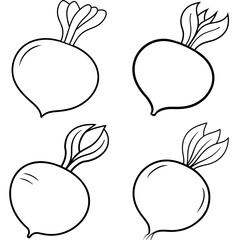 Turnip Coloring Page - Vegetable Line Art Illustration for Kids and Adults