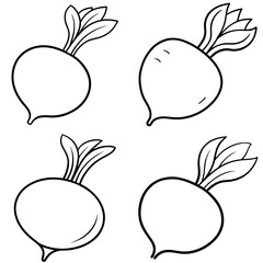 Turnip Coloring Page - Vegetable Line Art Illustration for Kids and Adults