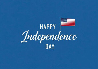 A royal blue background displays the words Happy Independence Day in a stylized, elegant white script font