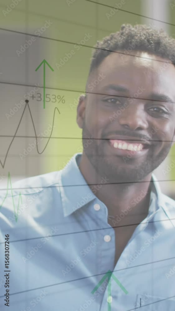 Poster animation of financial data processing over businessman