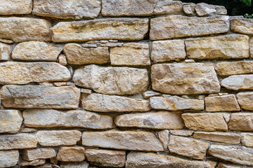 Old stone wall made of irregularly shaped blocks, texture, architecture, construction, background,...